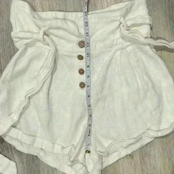BNDI White Paperbag Belted High Rise Button Fly Linen Blend Cuff Shorts Size M - Picture 6 of 7